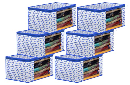 Kuber Industries Dot Printed Foldable, Lightweight Non-Woven Saree Cover/Organizer With Tranasparent Window- Pack of 6…