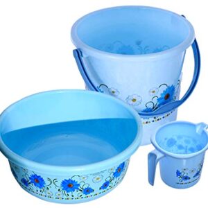 Kuber Industries Floral Print Bathroom Bathing Set of 3 Piece with Plastic 18 LTR Bucket, 1 LTR Mug, 40 LTR Bath Tub…