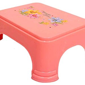 Kuber Industries Floral Print Plastic Bathroom Stool, Pink-KUBMART10862