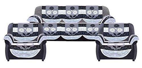 Kuber Industries Flower Design Cotton 5 Seater Sofa Cover with 6 Pieces Arms Cover and 1 Center Table Cover Use Both…