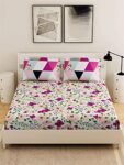 Kuber Industries Flower Design Glace Cotton 144 TC King Size Double Bedsheet with 2 Pillow Covers (White, Hs_37_Kubmart020131)