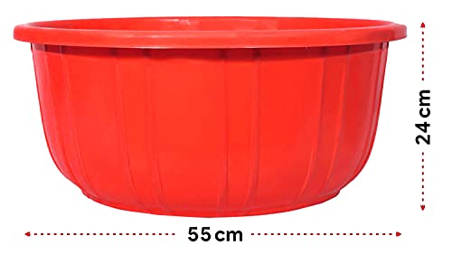 Kuber Industries Leaf Printed 40 Lt. Multipurpose Unbreakable Plastic Tub |Bath Tub|Washing Tub (Red), Pack of 1, Round