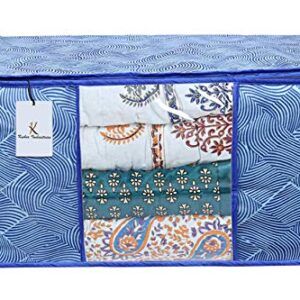 Kuber Industries Leheriya Design Underbed Storage Bag, Storage Organiser, Blanket Cover Set of 3 (Royal Blue)