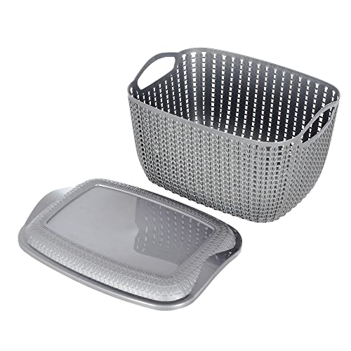 Kuber Industries Multiuses Large M 30 Plastic Basket/Organizer With Lid- Pack of 2 (Grey & Brown) -46KM021