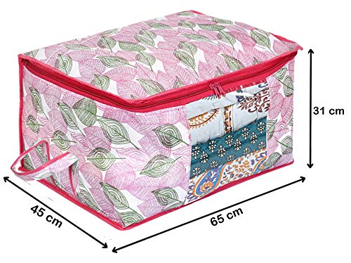 Kuber Industries Non Woven Fabric Metallic Leafy Print Foldable Clothes Storage Bag Wardrobe Organizer for Comforters…