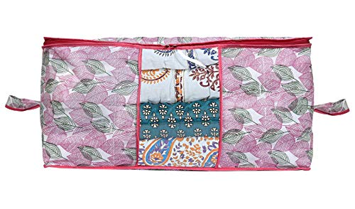 Kuber Industries Non Woven Fabric Metallic Leafy Print Foldable Clothes Storage Bag Wardrobe Organizer for Comforters…