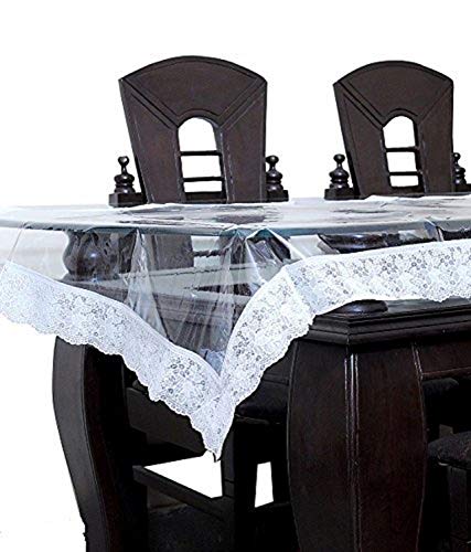 Kuber Industries PVC 6 Seater Transparent Dining Table Cover - Gold & Floral Design Virgin Viny Soft Fabric 6 Pieces…