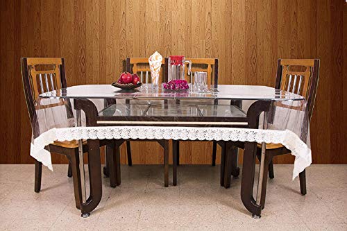 Kuber Industries PVC 6 Seater Transparent Dining Table Cover - Gold & Floral Design Virgin Viny Soft Fabric 6 Pieces…