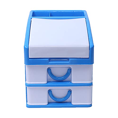 Kuber Industries Plastic 2 Pieces Three Layer Drawer Storage Cabinet Box (Blue & Yellow)-CTKTC13135