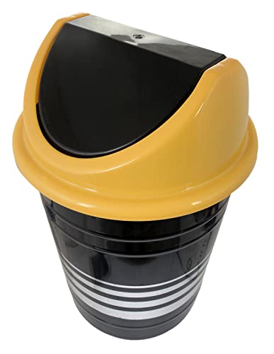 Kuber Industries Plastic Dustbin/Wastebin With Swing Lid, 10 Liter (Black & Yellow)-47KM0883