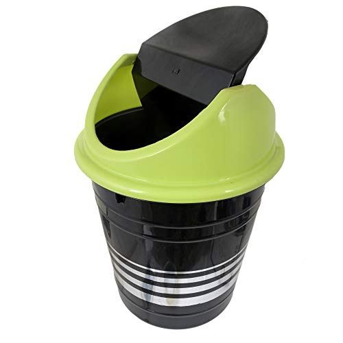 Kuber Industries Plastic Medium Size Swing Dustbin/Swing Garbage Bin/Waste Bin, 10 Liters (Black & Green)-KUBMART10227