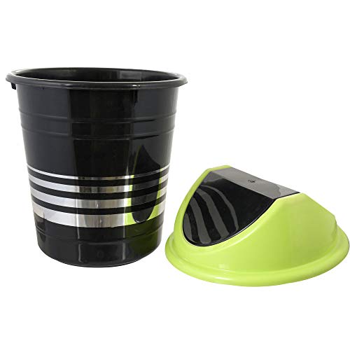 Kuber Industries Plastic Medium Size Swing Dustbin/Swing Garbage Bin/Waste Bin, 10 Liters (Black & Green)-KUBMART10227