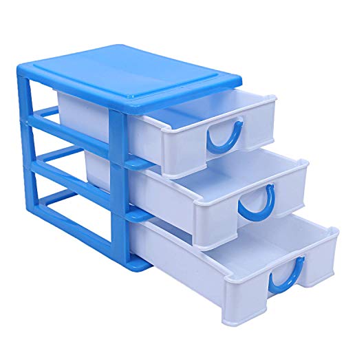 Kuber Industries Plastic Three Layer Drawer Storage Cabinet Box (Blue, Standard Size - CTKTC025074)