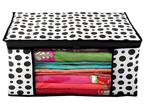 Kuber Industries Polka Dots Design 3 Piece Non Woven Fabric Saree Cover/Clothes Organiser & Metalic Print Non woven…