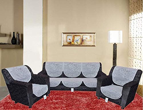 Kuber Industries Self Cotton 5 Seater Sofa Cover, 70" x 29", Set of 6, White