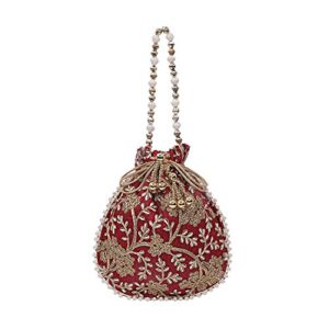 Kuber Industries Silk Embroidered Women Potli Bag (Maroon) -CTKTC8814