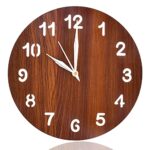 Kuber Industries Wooden Simple Numerical Round Shaped Wall Clock for Home Décor Size 25 x 25 CM (Brown)
