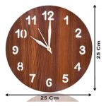 Kuber Industries Wooden Simple Numerical Round Shaped Wall Clock for Home Décor Size 25 x 25 CM (Brown)