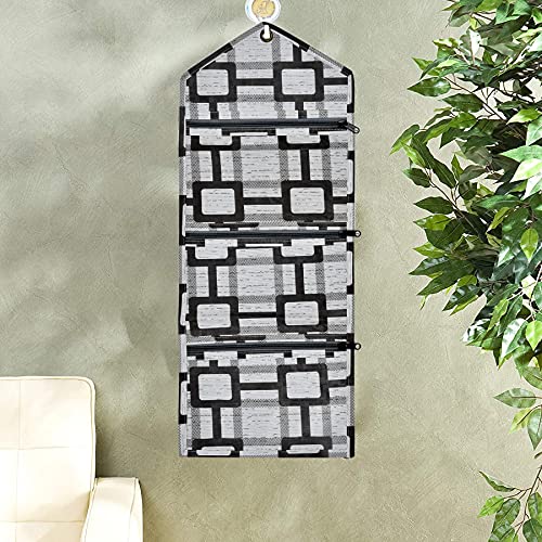 Kuber Industries Square Printed Wall Hanging Magazine Letter Holder|Organizer With 3 Zipper Pockets (Grey…