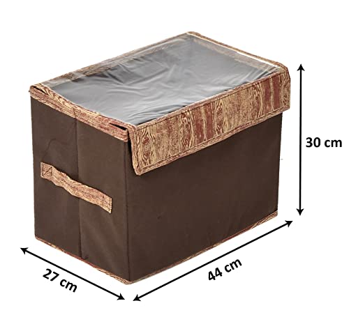 Kuber Industries Wooden Design Foldable Large Non-Woven Storage Box|Tranasparent Lid|Durable Handles|Size 44 x 27 x 30…