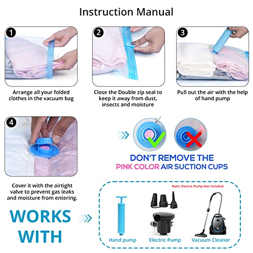 Kurtzy Vacuum Bags for Clothes with Pump - (5 Pcs) Reusable Vacuum Storage Bags with Ziplock and Hand Pump,Space Saver…