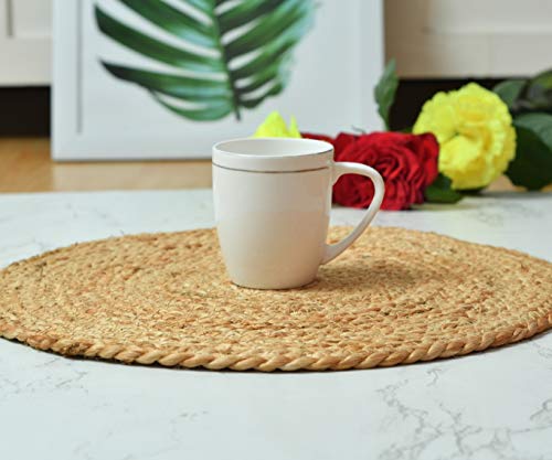 LaVichitra Braided Jute Placemats 35 Cm Round - Dining Table, Bed Side/Centre Table/Shelves -Natural/Beige - 2 Piece