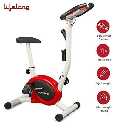 Lifelong LLF135 FitPro Stationary Exercise Belt Bike for Weight Loss at Home with Display and Resistance Control, White…