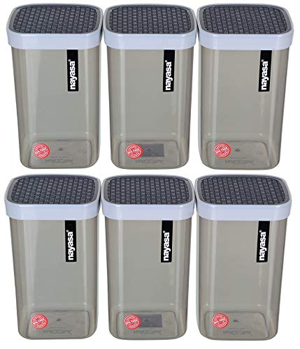 Nayasa Plastic Fusion Containers 1000ml, Set of 6, Grey