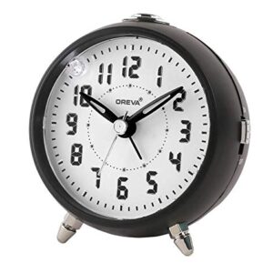 OREVA Alarm Table Clock with LED and 4 Step Buzzer Sound (Black Body White LED, 9.1 cm x 5.6 cm x 9.8 cm, AA3527)