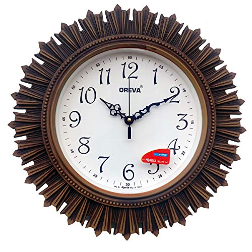 OREVA Plastic Wooden Look Designer Wall Clock (32.5 x 32.5 x 4.8 cm, Wood, AQ 6197)