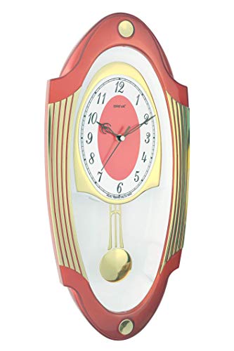 Oreva Plastic Musical Pendulum Wall Clock (24.2 cm x 7.2 cm x 51.0 cm, Red, AQ-2067)