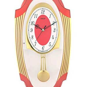 Oreva Plastic Musical Pendulum Wall Clock (24.2 cm x 7.2 cm x 51.0 cm, Red, AQ-2067)