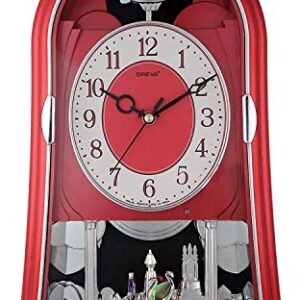 Oreva Plastic Rotating, Swinging and Musical Pendulum Wall Clock (24.0 cm x 8.2 cm x 39.8 cm, AQ-2187) (Red)