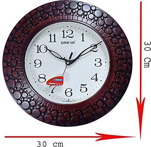 Oreva Plastic Wooden Look Designer Wall Clock (32 x 32 x 4 cm, Brown, AQ 5927)
