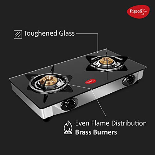 Pigeon by Stovekraft Favourite Backline Glass Top 2 Burner Gas Stove, Manual Ignition, black