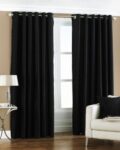 PINDIA 6ft Black Set of 4 Pc Combo Faux Silk Polyester Plain Eyelet Window Curtains