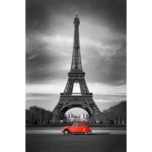 Pitaara Box Eiffel Tower & Old Red Car Paris Canvas Painting Mdf Frame 18 X 27.1Inch