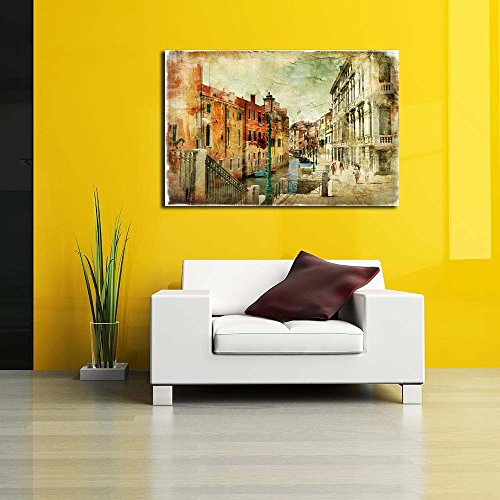 Pitaara Box Romantic Venice D3 Unframed Canvas Painting (24.1 x 16 Inch, Multicolour)
