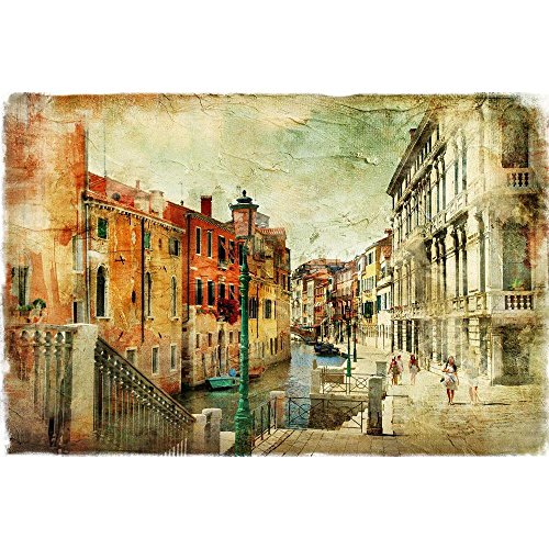 Pitaara Box Romantic Venice D3 Unframed Canvas Painting (24.1 x 16 Inch, Multicolour)