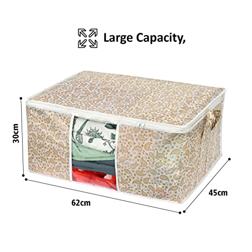 Prettykrafts Underbed JUTE Print Storage Bag, Storage Organizer, Blanket Cover with Side Handles (Set of 2) - Jute…
