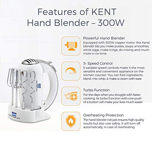 (Renewed) KENT Hand Blender- 300 W, White, Standard (16051-cr)