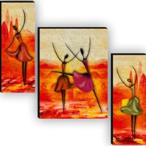 SAF Set of 3 Dancing African Ladies Modren Art UV Textured Paintings for living room with frame 12 Inch X 18 Inch SAF…