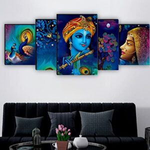 SAF Set of 5 Radha Krishna with couple peacock UV Textured Home Decorative Gift Item MDF Panel Painting 18 Inch X 42…