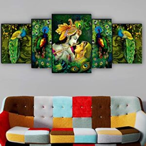 SAF Set of 5 Radhe Krishna with couple peacock UV Textured Home Decorative Gift Item MDF Panel Painting 18 Inch X 42…
