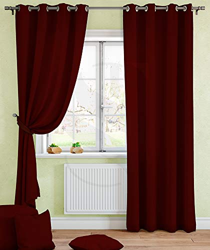 SS Furnishings Dim Out is Plain Solid Maroon Color Noise Reducing Room Darkening Light Blocking Curtains Blackout - Set…