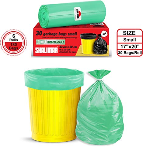 Shalimar Premium OXO - Biodegradable Garbage Bags 17 X 19 Inches (Small) 180 Bags (6 rolls) Dustbin Bag/Trash Bag…