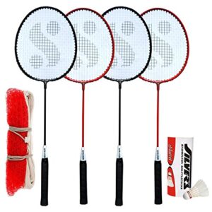 Silver's SIL-SM-COMBO-9 Aluminum Badminton Racquets, Shuttlecocks and Badminton Net Set, White