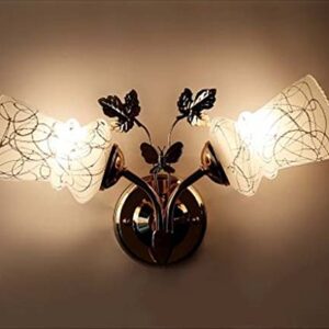 Somil Stylish Twin Lamp Shade Sconce Wall Lamp/Light of Metal & Glass, Compatible with 5 to 60 Watt LED, Round, Golden
