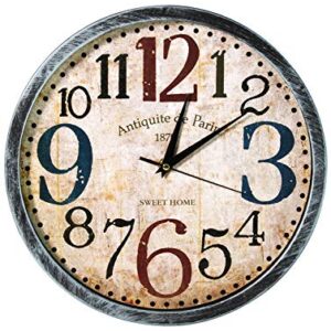 Story@Home 12-inch Vintage Collection Round Shape Plastic Wall Clock (30 cm x 30 cm x 1.5 cm, Beige and Turquoise)