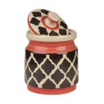 StyleMyWay Hand Glazed Ceramic Round Jar (Burni) with Lid (1000 ml, Black, Red) | Ceramic Multi-Utility Storage Jar…